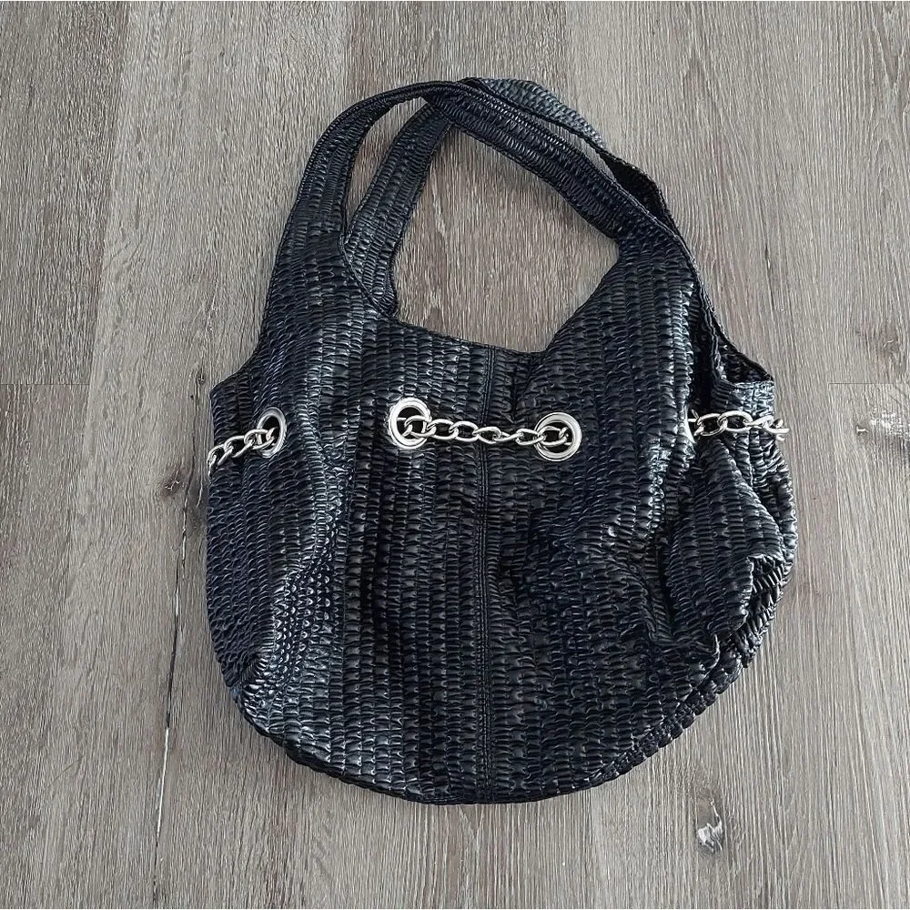 Kenneth Cole Reaction Black Shoulder Hobo Style Bag With Chain Detail